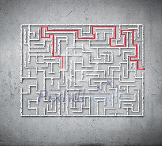 Drawn abstract maze against white background. Finding solution Drawn abstract maze against white background. Finding solution