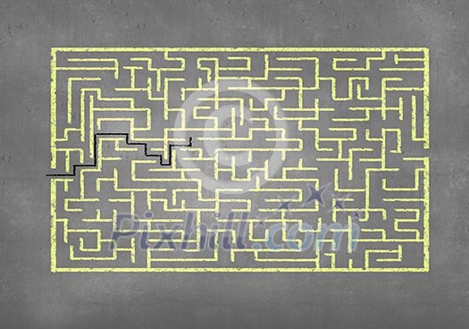 Drawn abstract maze against white background. Finding solution