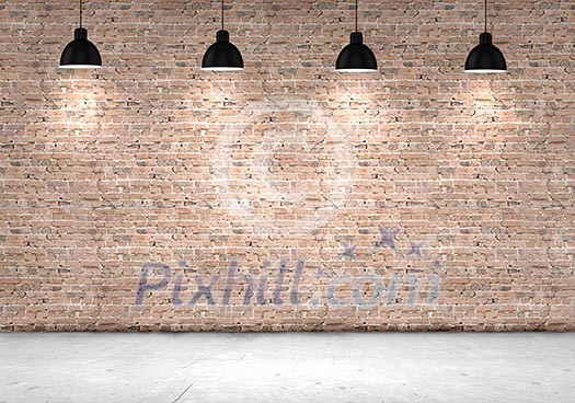 Blank brick wall with place for text illuminated by lamps above Blank brick wall with place for text illuminated by lamps above
