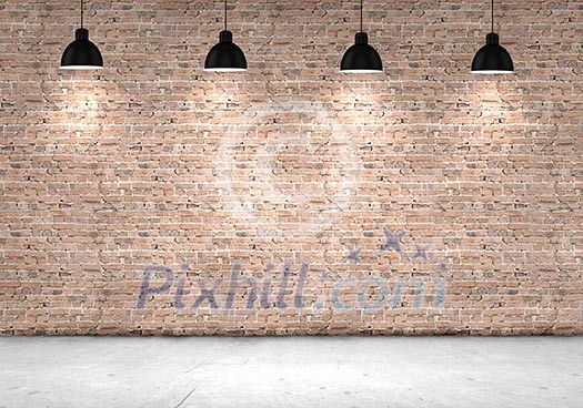 Blank brick wall with place for text illuminated by lamps above