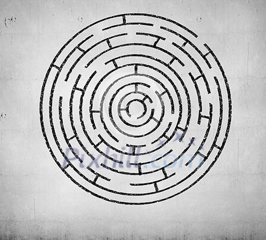 Round maze against white background. Solution idea Round maze against white background. Solution idea