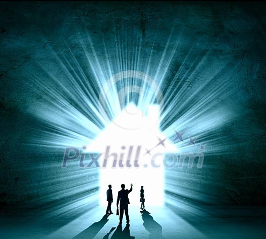 Silhouette of businessman. Direction of business policy Silhouette of businessman. Direction of business policy