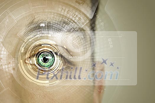 Close up of male eye scanned for recognition Close up of male eye scanned for recognition