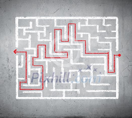 Drawn abstract maze against white background. Finding solution Drawn abstract maze against white background. Finding solution