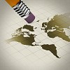 Pencil with rubber erasing illustration of world map