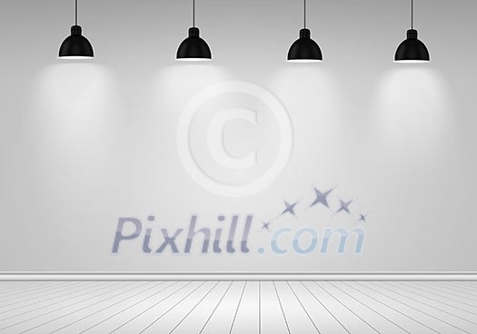 Blank wall with place for text illuminated by lamps above Blank wall with place for text illuminated by lamps above