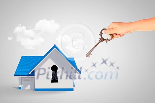 Image of house with key hole. Mortgage concept