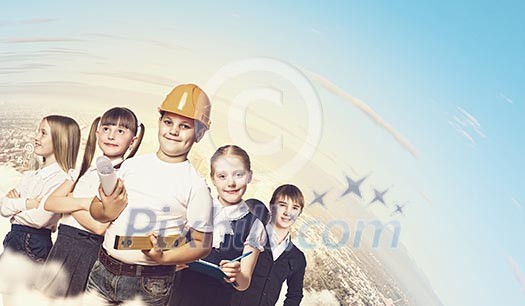 Image of kids of school age. Choosing profession. Elements of this image are furnished by NASA Image of kids of school age. Choosing profession. Elements of this image are furnished by NASA