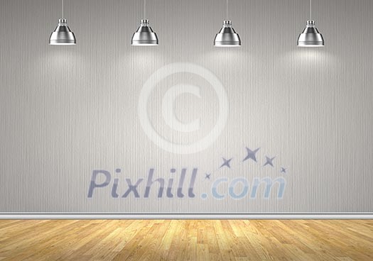 Blank wall with place for text illuminated by lamps above