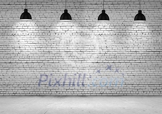 Blank brick wall with place for text illuminated by lamps above Blank brick wall with place for text illuminated by lamps above