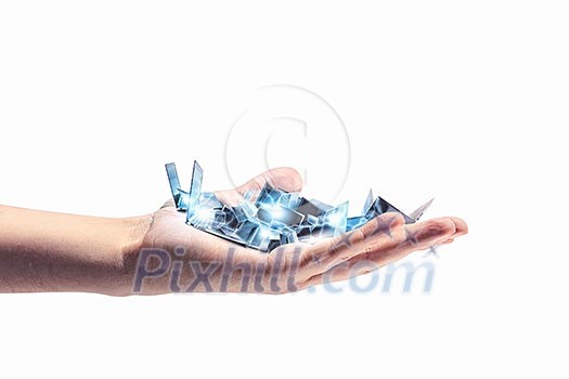 Pile of laptops in human hand. Technology concept Pile of laptops in human hand. Technology concept