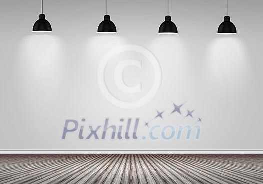 Blank wall with place for text illuminated by lamps above
