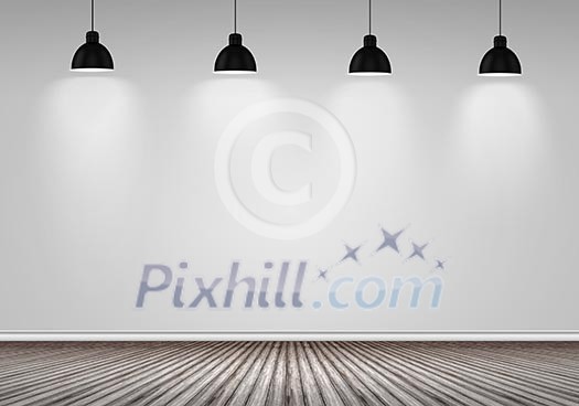 Blank wall with place for text illuminated by lamps above Blank wall with place for text illuminated by lamps above