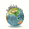 Earth planet image with buildings on surface. Elements of this image are furnished by NASA