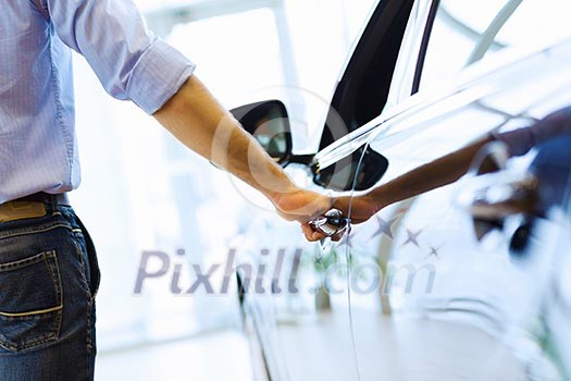 Close up human hand opening car door Close up human hand opening car door