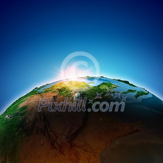 Earth planet in sun rays. Elements of this image are furnished by NASA