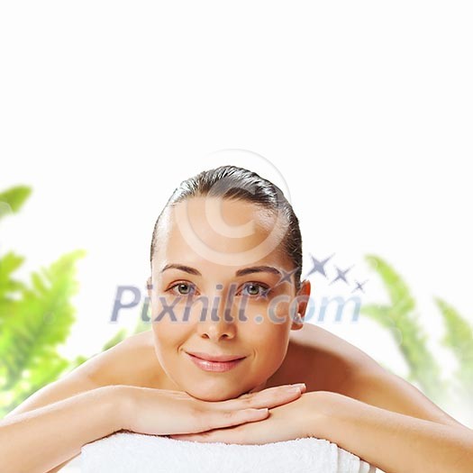 Young pretty woman with clear skin at spa salon getting massage Young pretty woman with clear skin at spa salon getting massage