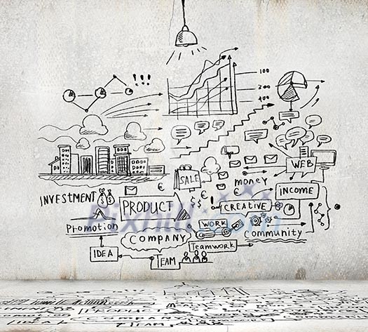 Sketch image with business ideas diagrams and graphs Sketch image with business ideas diagrams and graphs