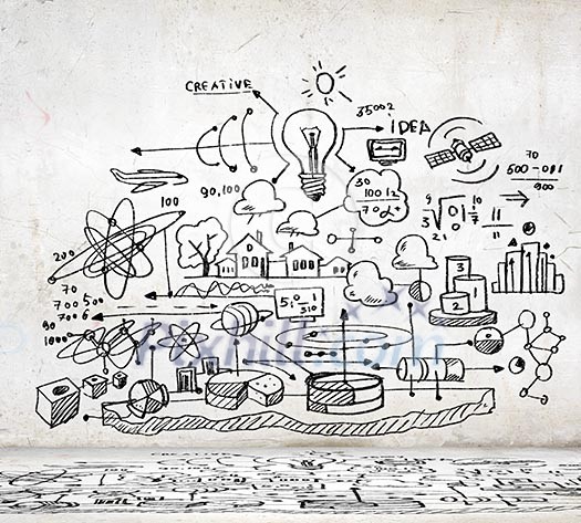 Sketch image with business ideas diagrams and graphs Sketch image with business ideas diagrams and graphs