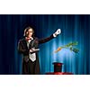 Image of magician taking carrot out of magic hat