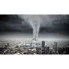 Image of powerful huge tornado twisting above city