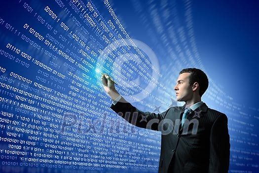 Image of businessman pressing icon of media screen. Innovations Image of businessman pressing icon of media screen. Innovations