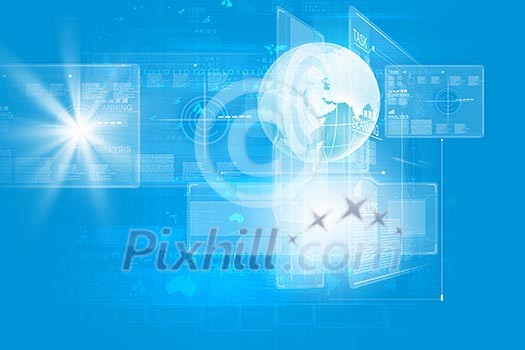Background media image with icons. Innovations in technologies Background media image with icons. Innovations in technologies