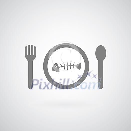 Fish on plate on gray background 