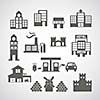 buildings icon on gray background 