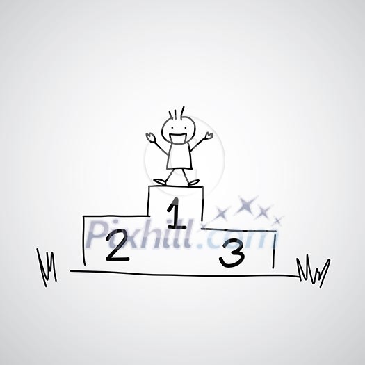 Happy winner on the podium vector drawing - cartoon style Happy winner on the podium vector drawing - cartoon style