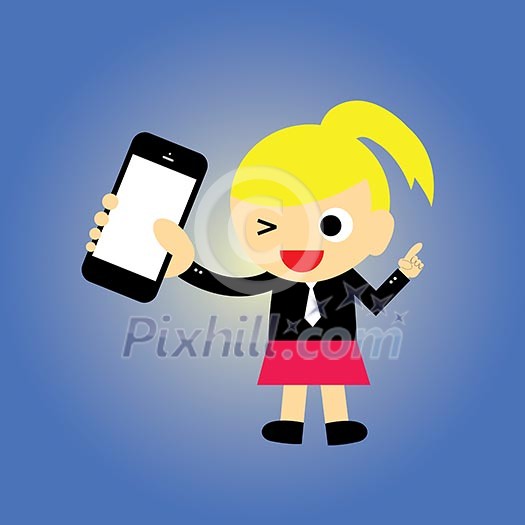 businesswoman and technology vector cartoon style