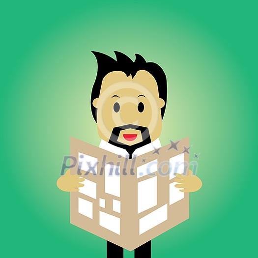 businessman reading a newspaper vector cartoon 