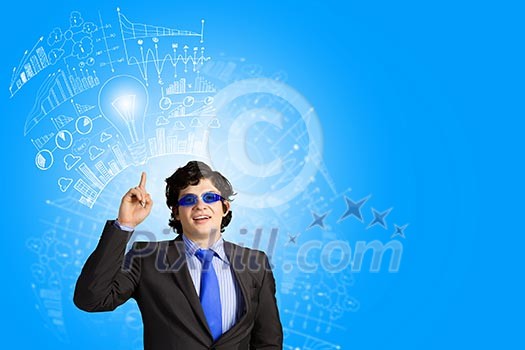 Image of young businessman wearing goggles. Idea concept
