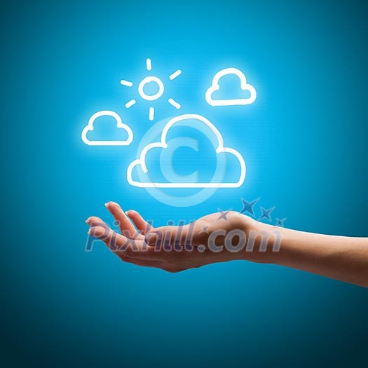 Close up of human hand holding clouds Close up of human hand holding clouds