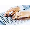 Close up image of businesswoman hands typing on keyboard