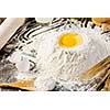 White bread drought and flour on kitchen table