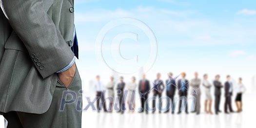 Bottom image of businessman with people at background