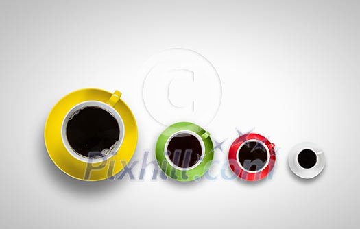 Cup of coffee or tea against white background