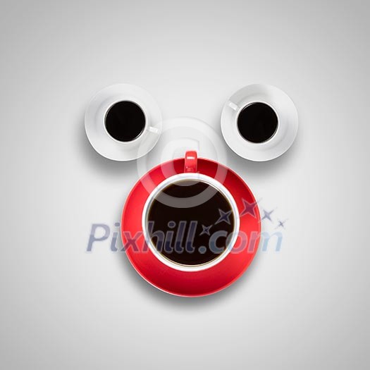 Cup of coffee or tea against white background