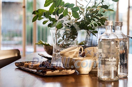 Close-up of coffee table setting