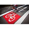 Urban traffic concept - bike/cycling lane sign in a city