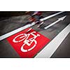 Urban traffic concept - bike/cycling lane sign in a city