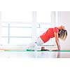 Pretty young woman doing YOGA exercise at home