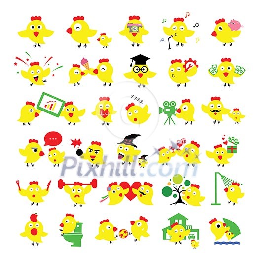 chicken cartoon in activities set chicken cartoon in activities set