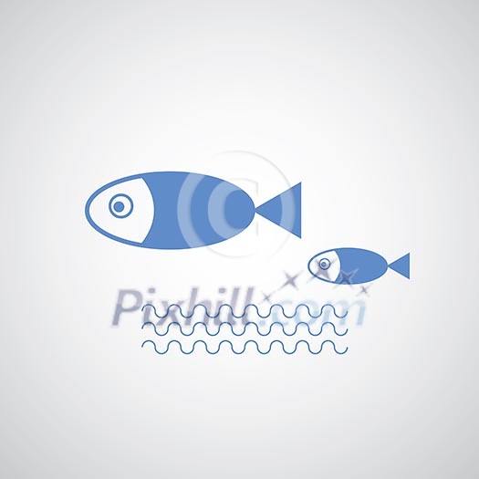 big fish leading small fishes on gray background big fish leading small fishes on gray background