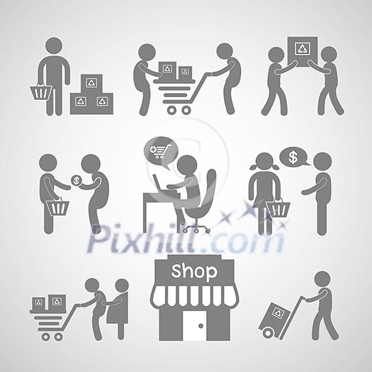 shopping and delivery on gray background 