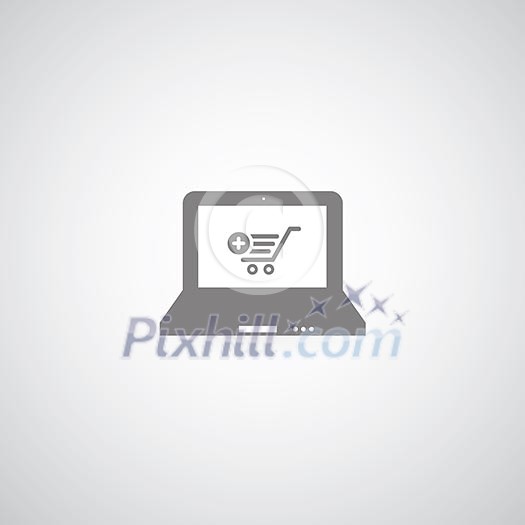 shopping using computer symbol on gray background 