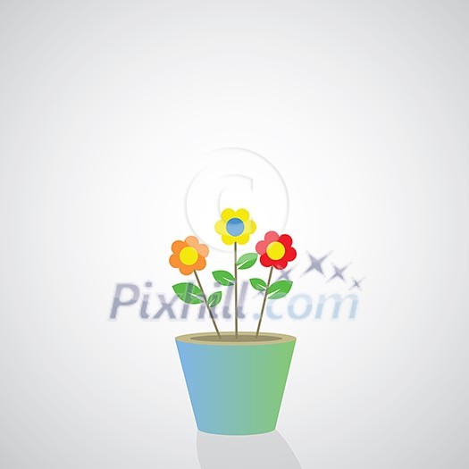 flowerpot vector cartoon on gray background