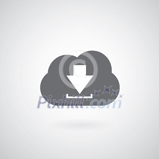 cloud with download symbol on gray background  