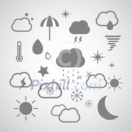 weather symbol set on gray background 